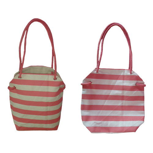 12 Oz Natural Cotton Tote Bag With Striped Print