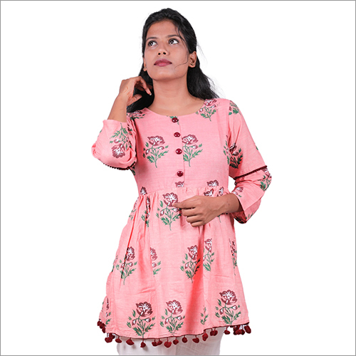 Washable Ladies Pure Cotton Tunic With Floral Print