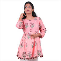 Ladies Pure Cotton Tunic With Floral Print