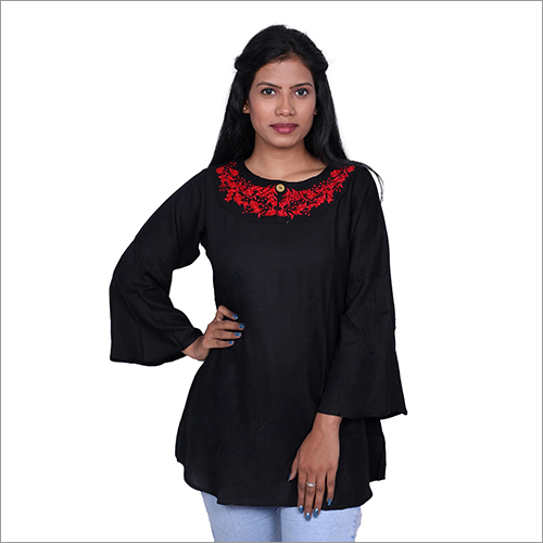 Ladies Western Embroidered Tunic Top With Bell Sleeves