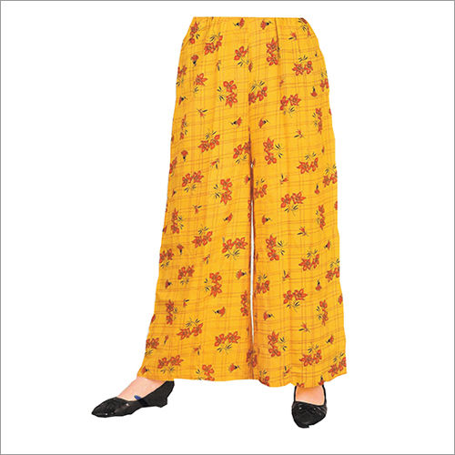 Ladies Rayon Yellow Floral Print Palazzo