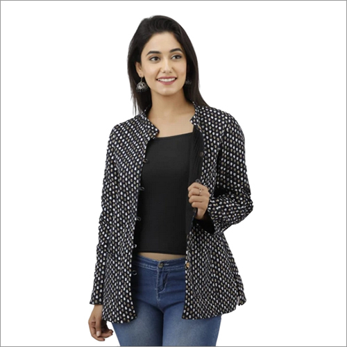 Ladies Black Printed Reversible Winter Quilted Cotton Jacket Decoration Material: Beads