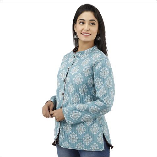 Ladies Sky Blue Reversible Winter Quilted Cotton Jacket