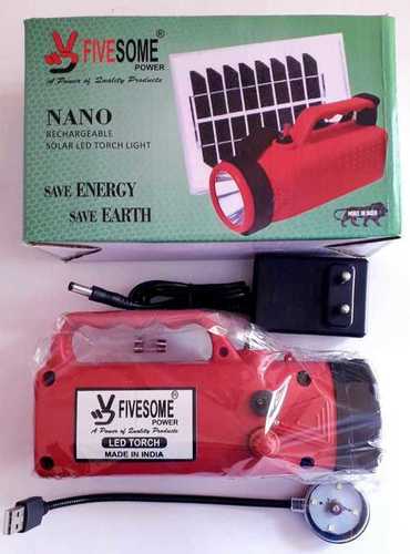 LED TORCH - ABS Plastic, 5X2X2 Inches, Black & Red | 1 Km Focus, Heavy Lead Acid 4V 4.5Ah Battery, White Light, 5W Power, Horizontal Shape