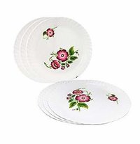 Swift International Flower Print White Unbreakable 13 Inch Round Printed Plastic Dinner Plates Set (12 Pieces)