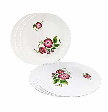 Swift International Flower Print White Unbreakable 13 Inch Round Printed Plastic Dinner Plates Set (6 Pieces)