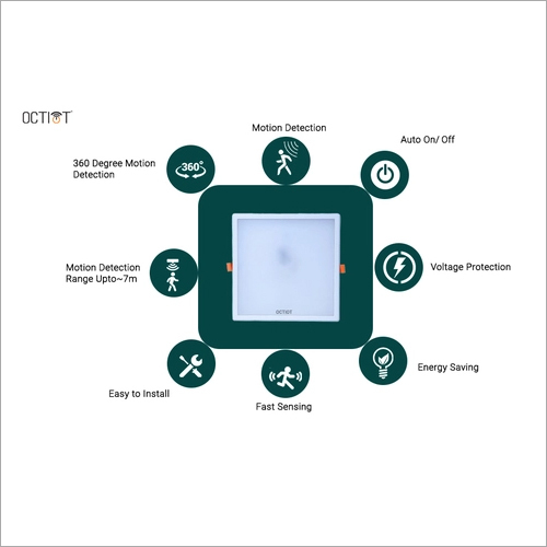 OCT-XNOVA Radar Motion Sensor LED Square Panel, 20Watt, AUTO ON/OFF 6500K Cool White