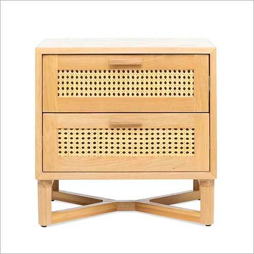 Wooden Bedside Table 2 Drawer With Cane