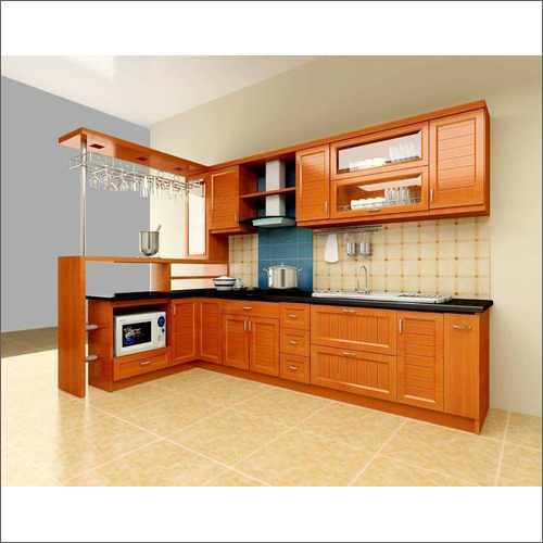 Brown Modular Wooden Kitchen Cabinet
