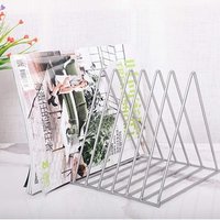 Newspaper Rack - Iron Wire, 11x16 Inches, Silver | Electroplated Finish, 9 Slot Organizer For Magazines And Files, Elegant Desktop Decoration