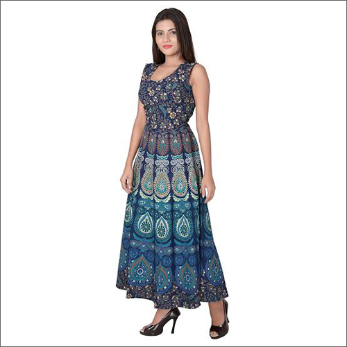 Cotton Midi Dress - All-Season Washable Sleeveless Casual Wear, Printed Design for Effortless Everyday Style