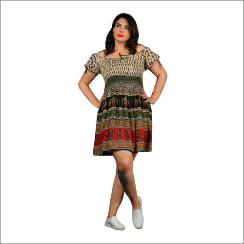 Ladies Frock Dress - Casual Cotton Blend, Short Sleeves, All-Season Printed Design | Machine Washable for Easy Care and Versatile Style