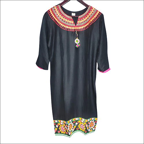 Ladies Embroidery Work Long Kurti - Cotton Blend, Printed Design | Washable, Ideal for Rainy, Spring, Summer & Winter Casual Wear
