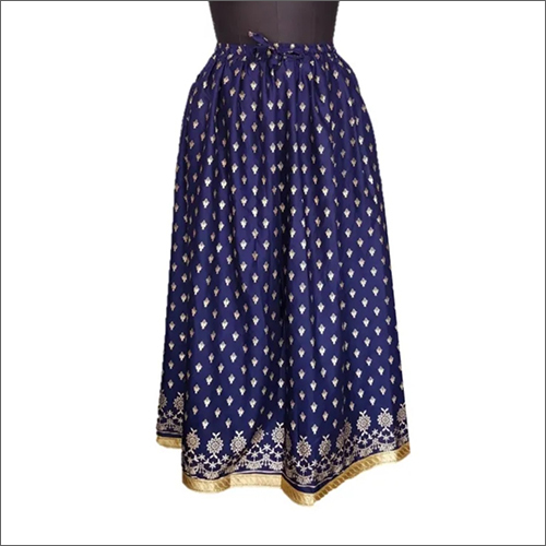 Ladies Gold Print Long Skirt - Multicolor Printed Fabric, All-Season Versatile Design for Stylish Women's Fashion