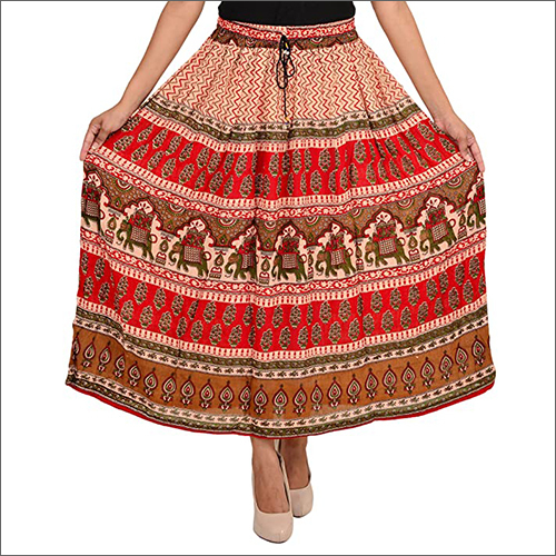 Multicolor Ladies Bagru Print Long Skirt