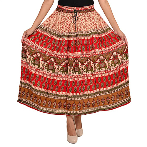 Ladies Bagru Print Long Skirt - All Size, Multicolor Design | Vibrant Printed Pattern for Effortless Style and Comfort