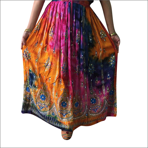 Ladies Sitara Work Long Skirt - Multicolor Printed Fabric | All-Season Versatility, Elegant Design for Sophisticated Style