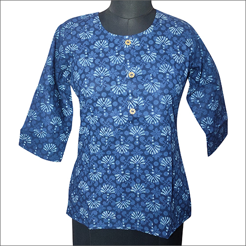 Ladies Indigo Print Short Top - Cotton Blend, All Sizes | Multicolor Printed Design for Effortless Style and Comfort