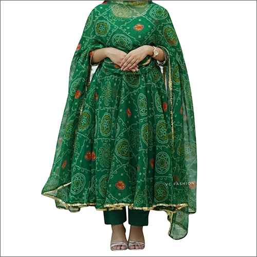 Ladies Bandhej Printed Suit - Cotton Blend Fabric, Various Sizes Available, Vibrant Multi-Color Print | Washable, Suitable for All Seasons
