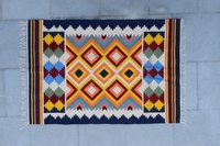 Wool Kilim Rug - 4x6 Feet, Multi-color | Handmade, Anti-slip, Stain Resistant, Quick Drying, Customizable Designs