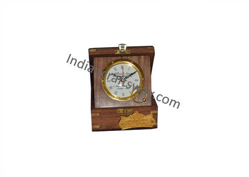 Gold Polished Antique Brass Wooden Box Clock