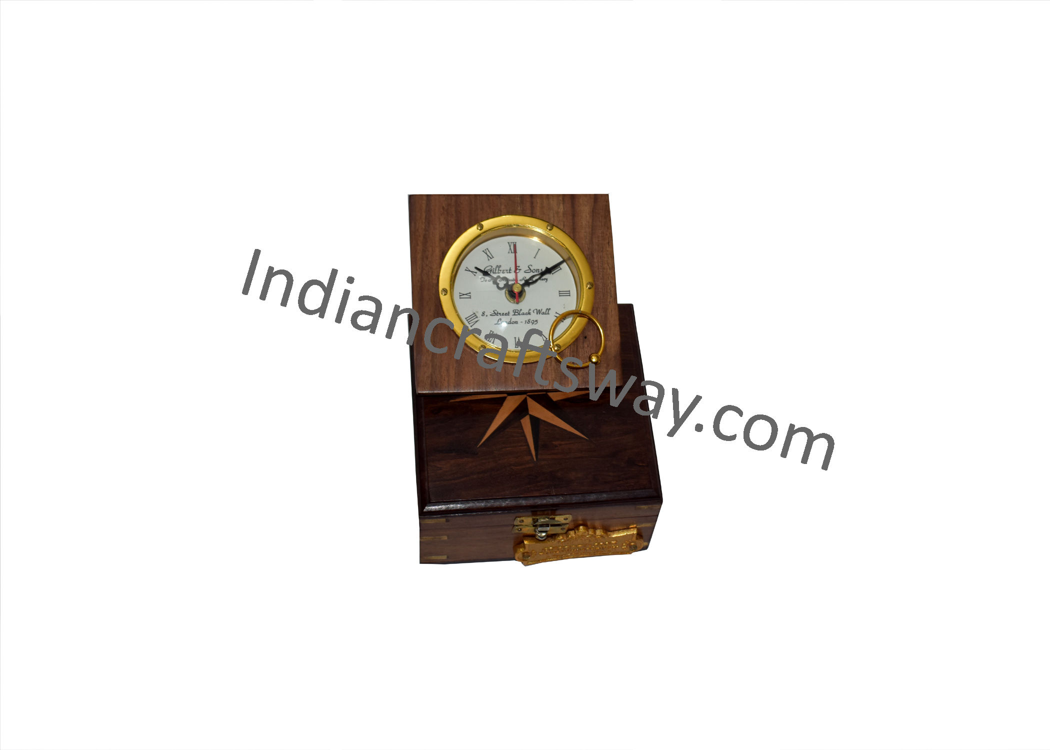 Antique Brass Wooden Box Clock