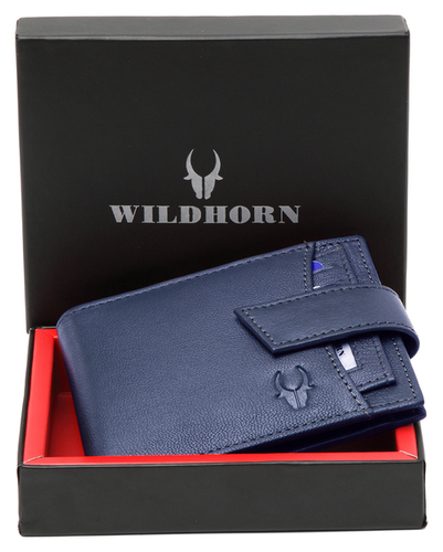 Blue Rfid Protected Genuine High Quality Leather Wallet For Men