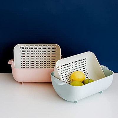 DOUBLE LAYER MULTI FUNCTION SINK STRAINER FRUIT VEGITABLE WASHING BOWL