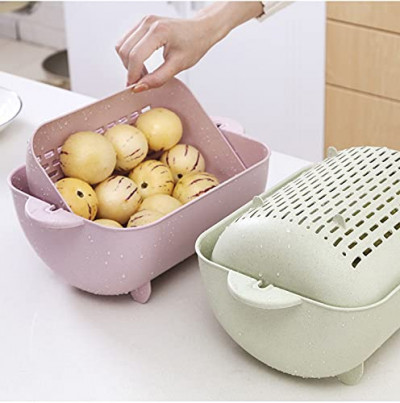 DOUBLE LAYER MULTI FUNCTION SINK STRAINER FRUIT VEGITABLE WASHING BOWL