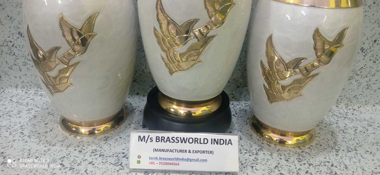 HIGH QUALITY WHITE GOING HOME BRASS CREMATION URN / ADULT URN FOR HUMAN ASHES