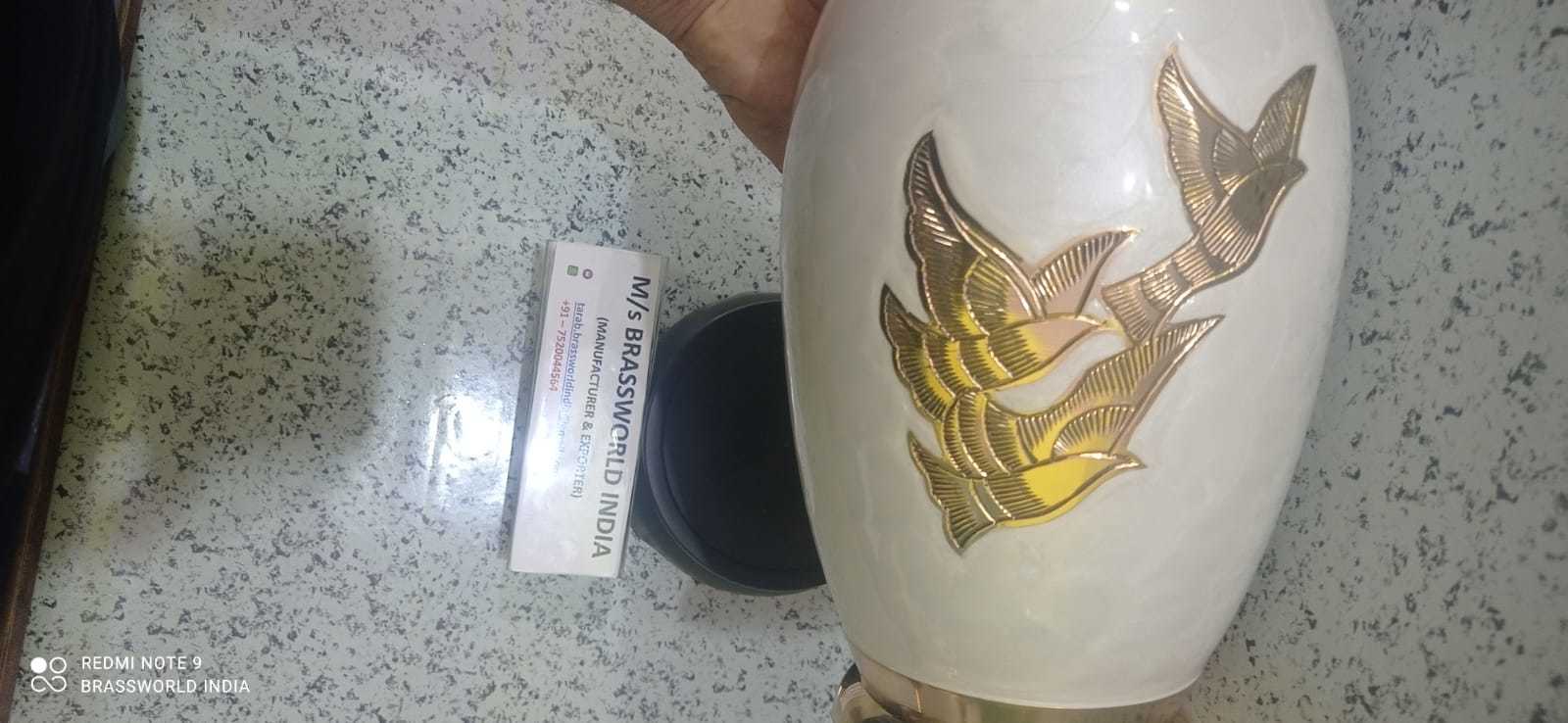 HIGH QUALITY WHITE GOING HOME BRASS CREMATION URN / ADULT URN FOR HUMAN ASHES