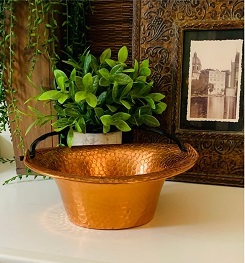 BRASS HAMMERED BASKET SHAPED PLANTER WITH HANDLE By BRASSWORLD INDIA