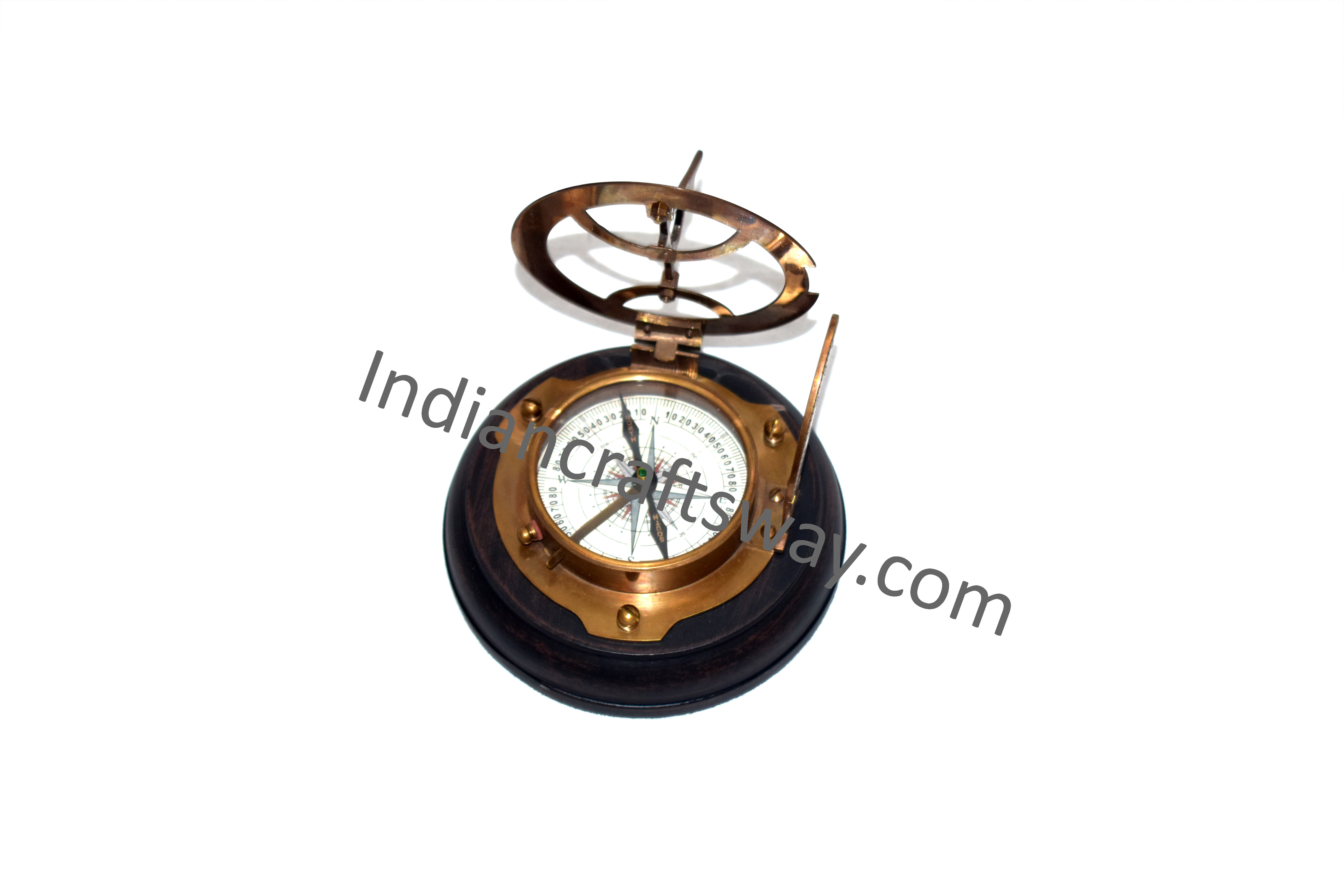 DECORATIVE BRASS SUNDIAL COMPASS IN ANTIQUE FINISH WITH FOLDING