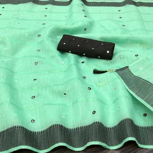 Ladies Beautiful Soft Cotton Saree With Mirror Work