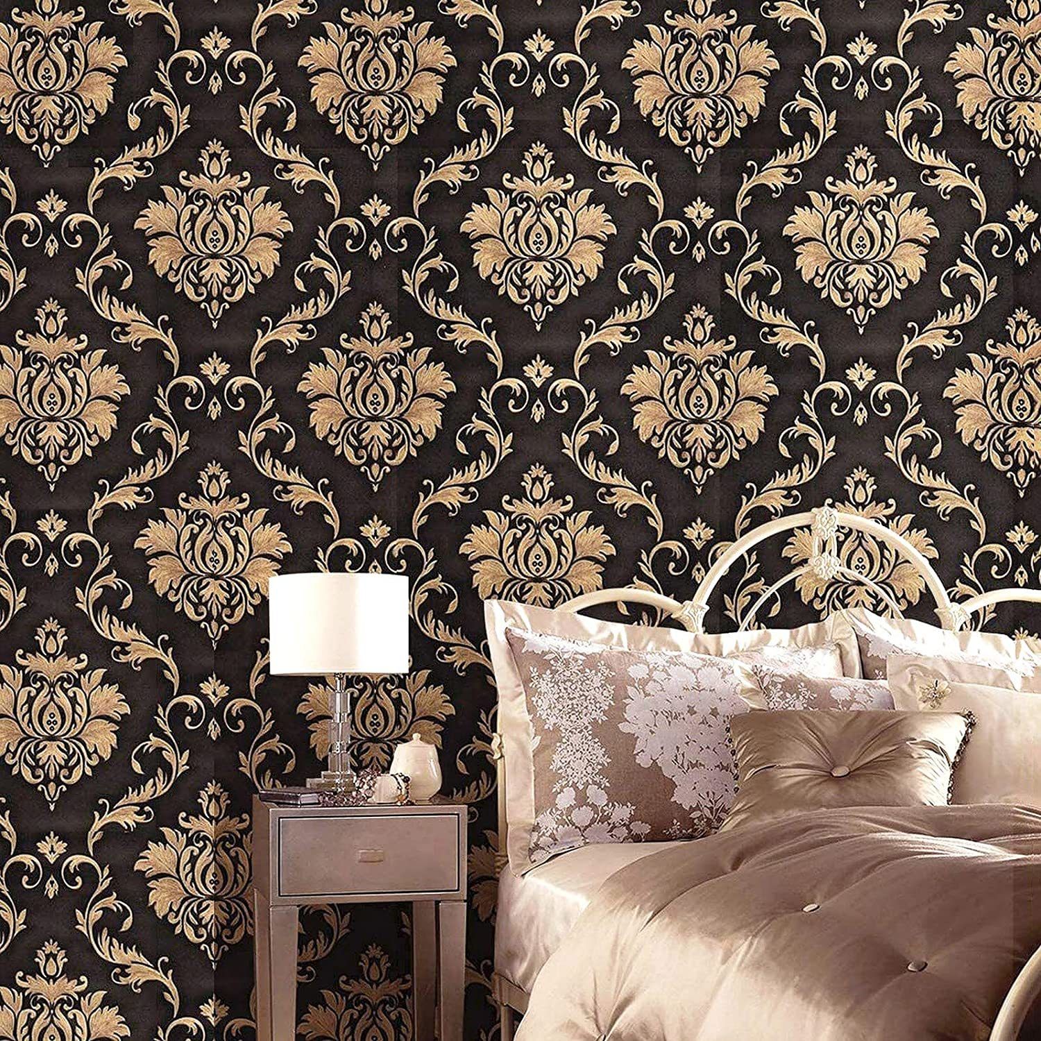 Golden And Black Marble Print Wallpaper