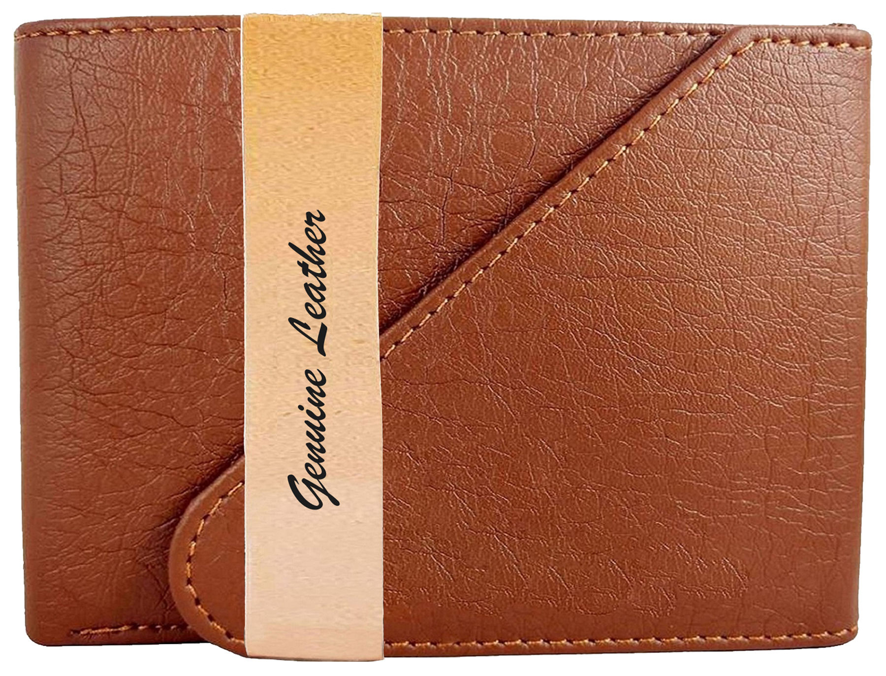 Mens Wallet PU Leather Tan Tri-Fold Gents Purse