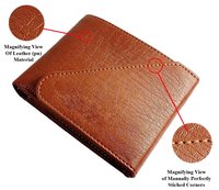 Mens Wallet PU Leather Tan Tri-Fold Gents Purse
