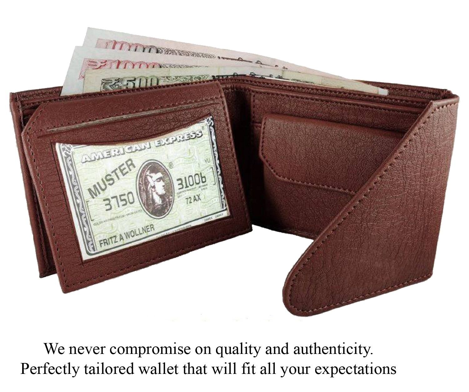 Mens Wallet PU Leather Brown Tri-Fold Gents Purse