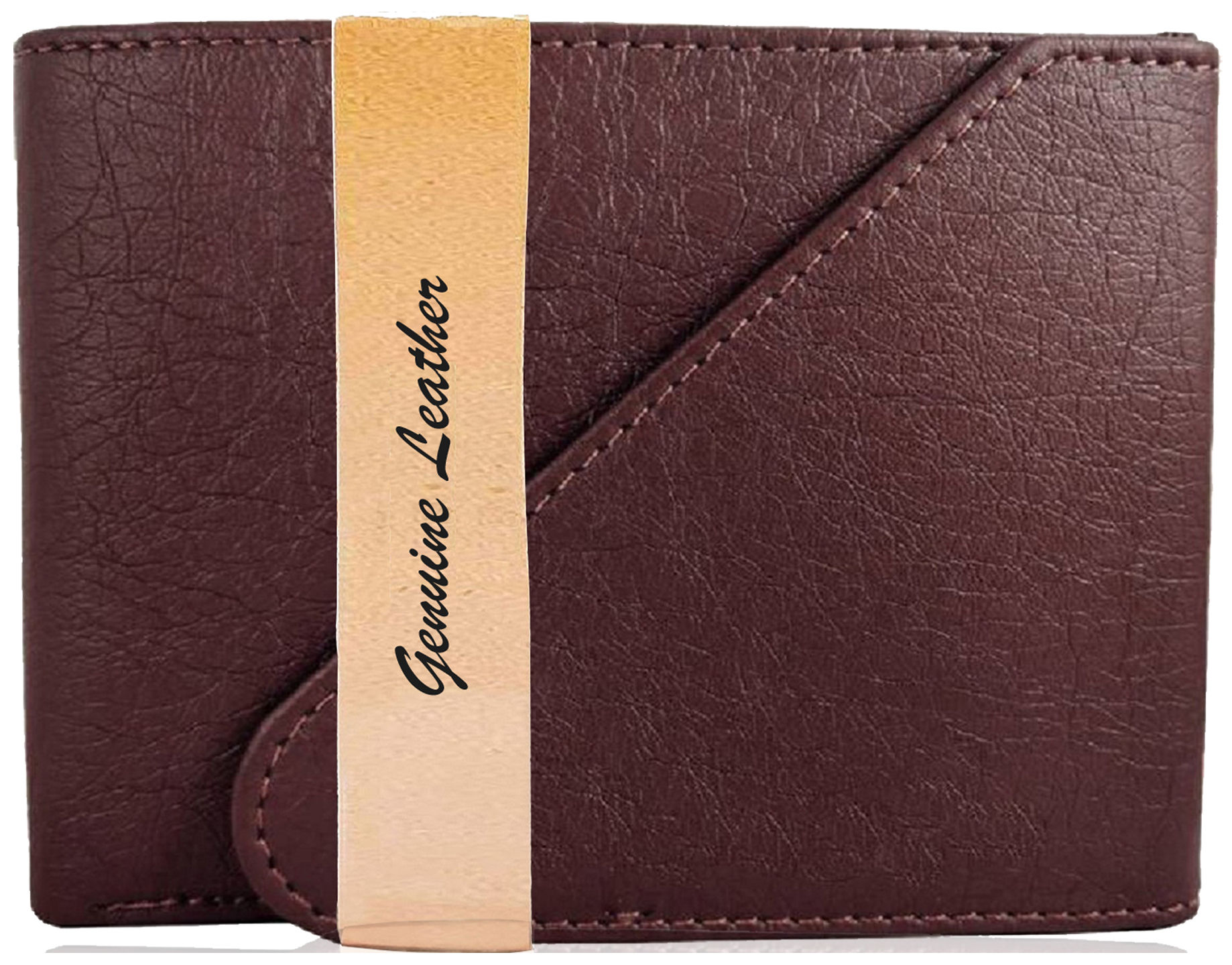 Mens Wallet PU Leather Brown Tri-Fold Gents Purse