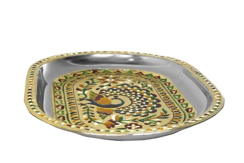 CRAFT DESIGNER PEACOCK TRAY STAINLESS STEEL SILVER MEENAKARI