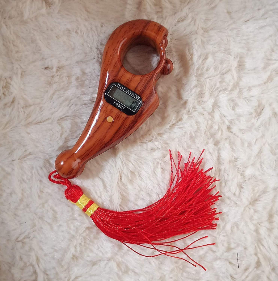 RED WOODEN MANUAL HAND FINGER DIGITAL TALLY COUNTING MACHINE