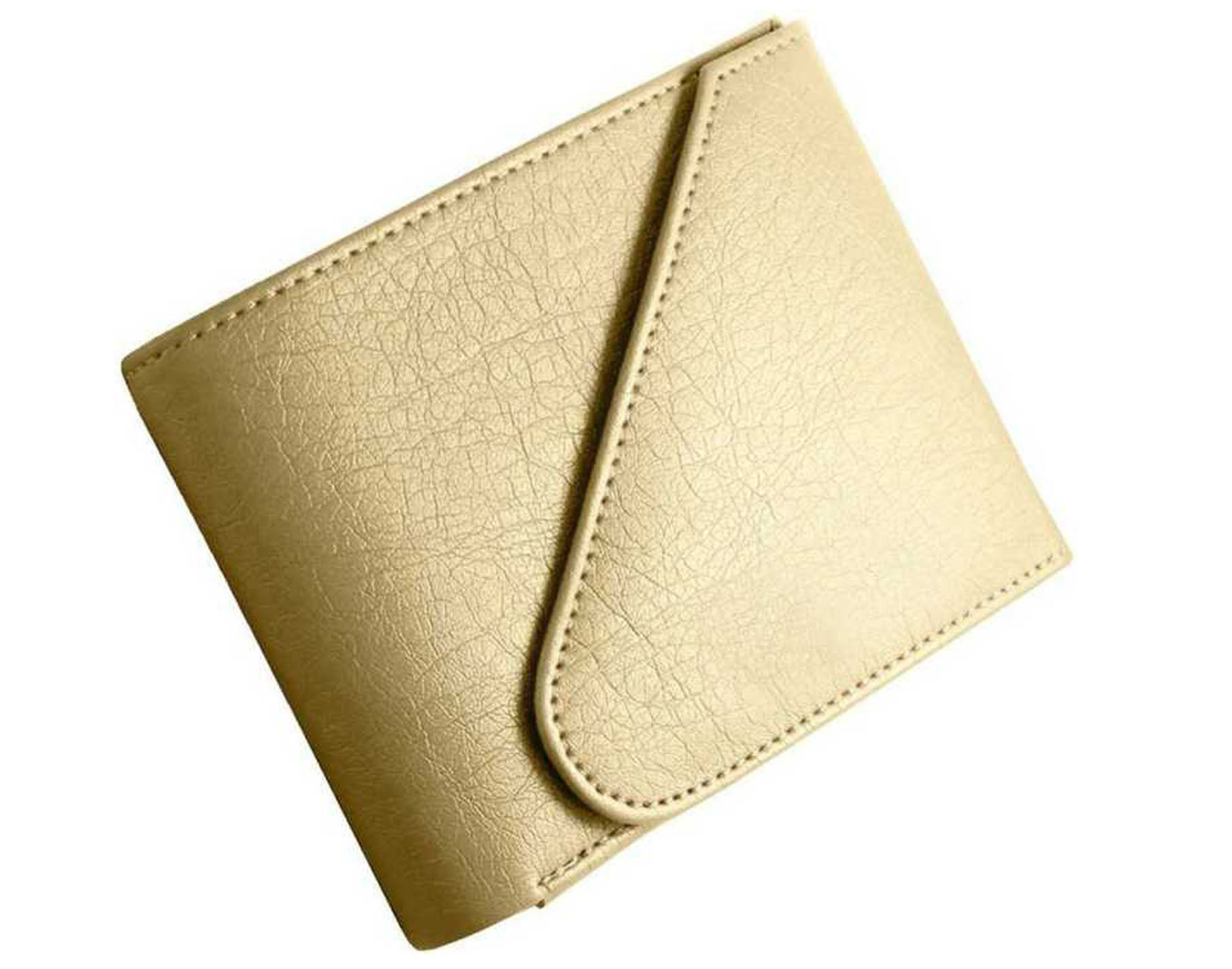 Mens Wallet PU Leather Beige Tri-Fold Gents Purse