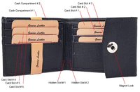 Mens Wallet PU Leather Black Tri-Fold Gents Purse
