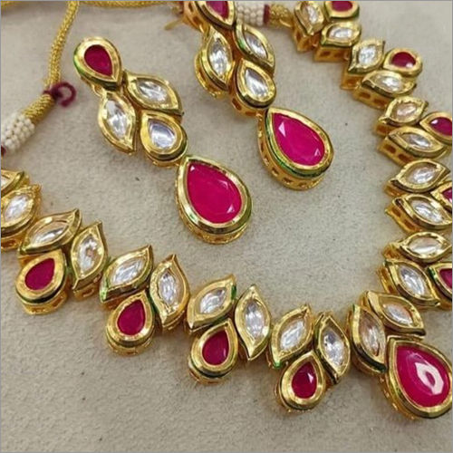 Artificial Kundan Necklace Set - Color: Golden