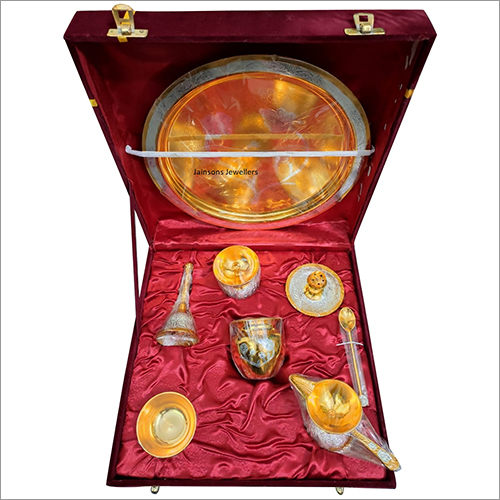 Golden And Silver Dual Tone Brass Pooja Thali