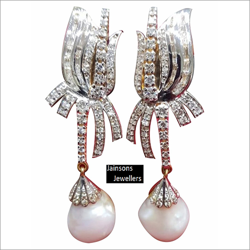 14ct Gold Diamond Danglers with Pearl Drops By JAINSONS JEWELLERS