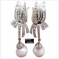 14ct Gold Diamond Danglers with Pearl Drops
