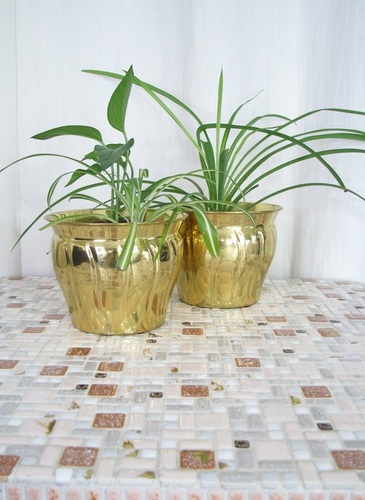 PAIR OF VINTAGE SOLID BRASS TEXTURE PLANTER