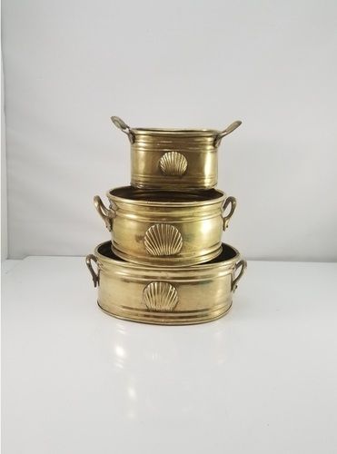 Brass Set Of Three Modren Brass Gold Planter