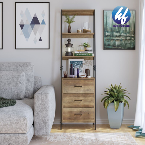 4-Tier Storage Shelf with 4 Drawers, Bookshelf Rack & Organizer Dresser